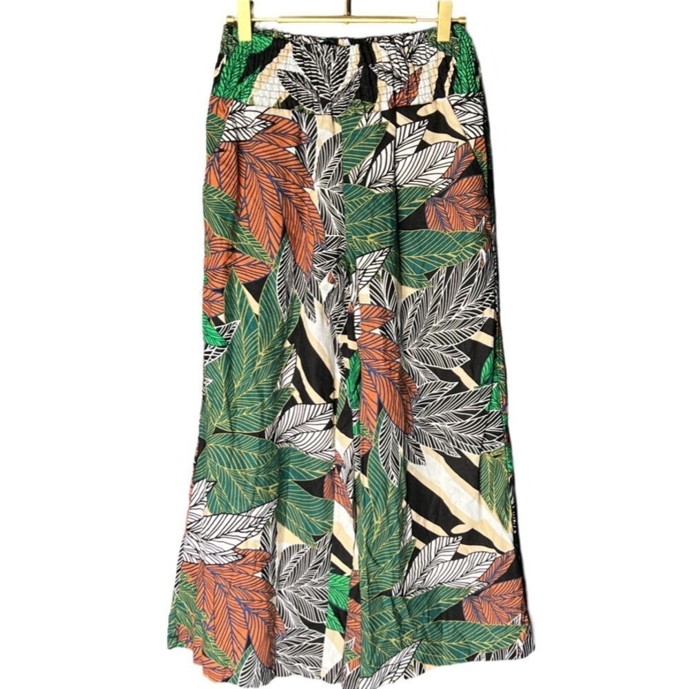 Tahari Jungle Flow Linen Blend Wide Leg Pants, Wide Stretch Waist. Small. New! - Picture 1 of 16